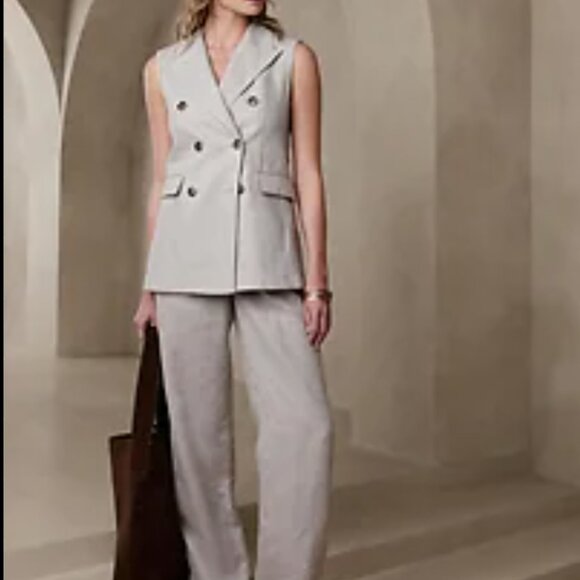 Banana Republic Palma Beige Linen Vest US 10 - Picture 3 of 4
